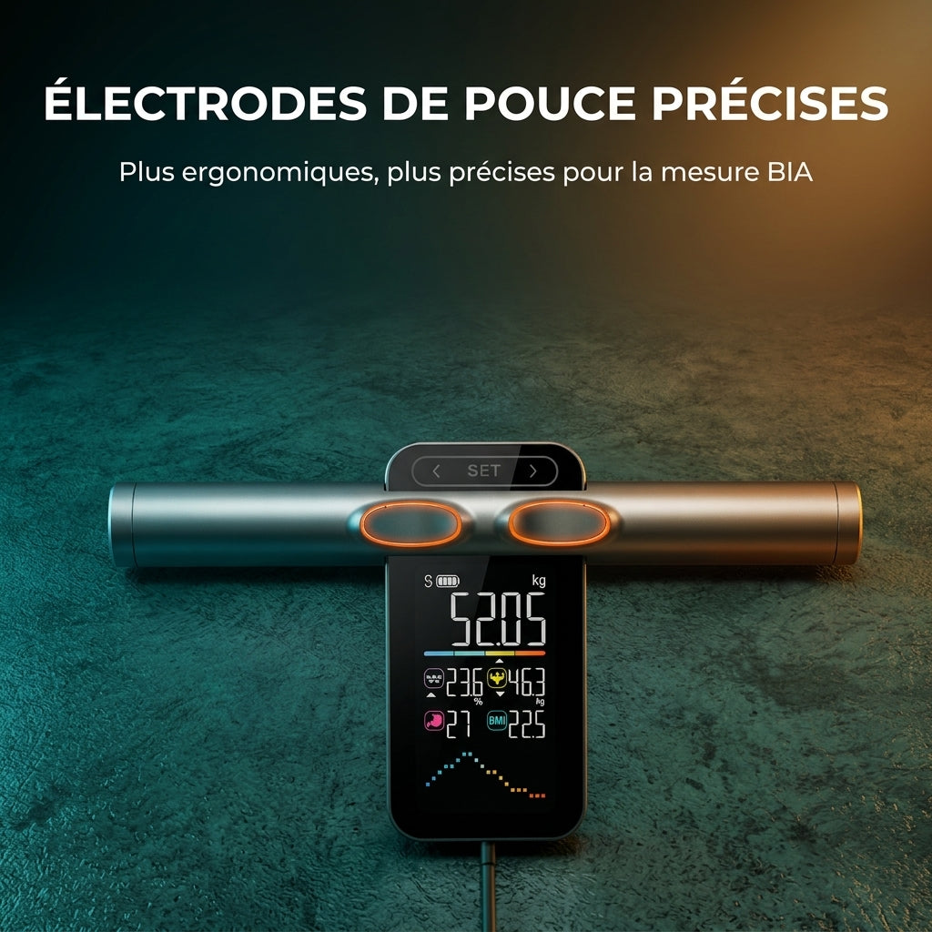 Balance de poids corporel Smart 8 électrodes – Bioimpédance, graisse corporelle, eau, masse musculaire et IMC