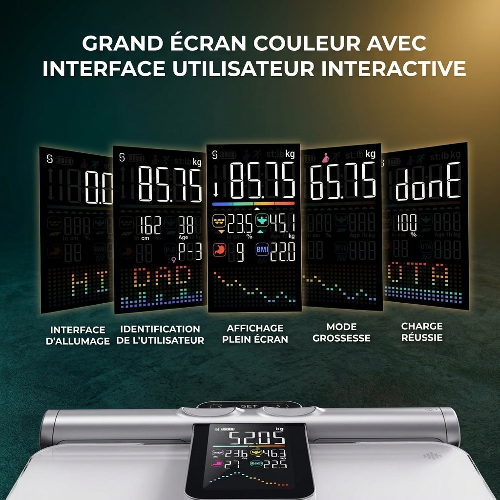 Balance de poids corporel Smart 8 électrodes – Bioimpédance, graisse corporelle, eau, masse musculaire et IMC