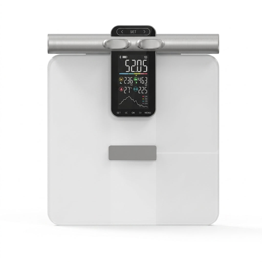 Balance de poids corporel Smart 8 électrodes – Bioimpédance, graisse corporelle, eau, masse musculaire et IMC