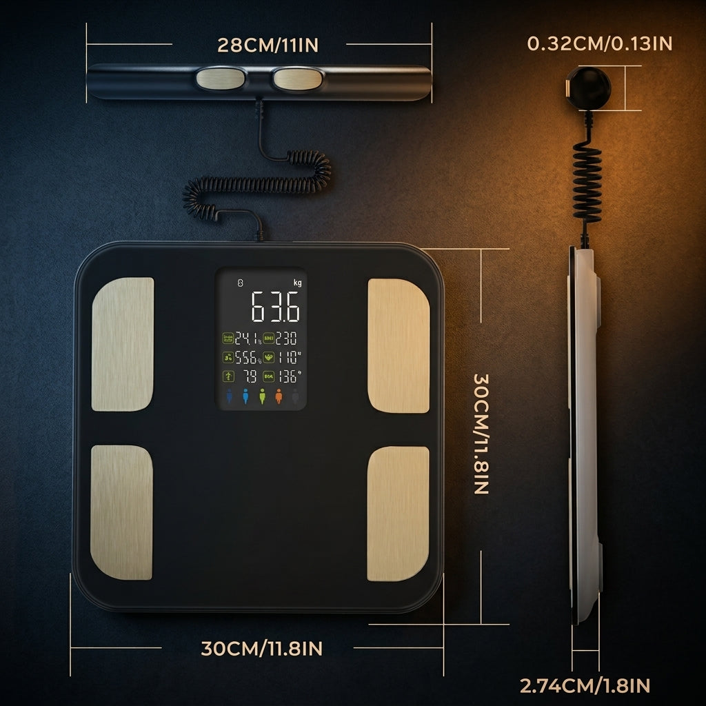 Balance de bioimpédance intelligente – Composition corporelle, graisse, eau, IMC – 20 données