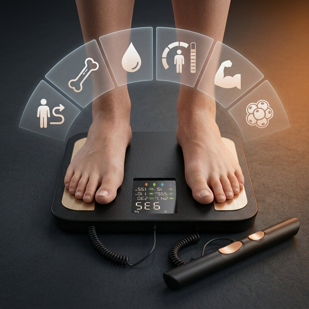 Balance de bioimpédance intelligente – Composition corporelle, graisse, eau, IMC – 20 données