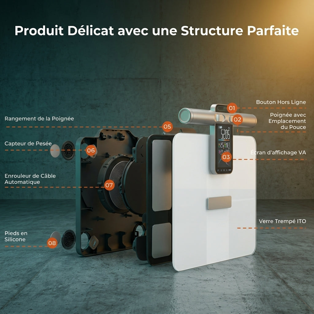 Balance de poids corporel Smart 8 électrodes – Bioimpédance, graisse corporelle, eau, masse musculaire et IMC
