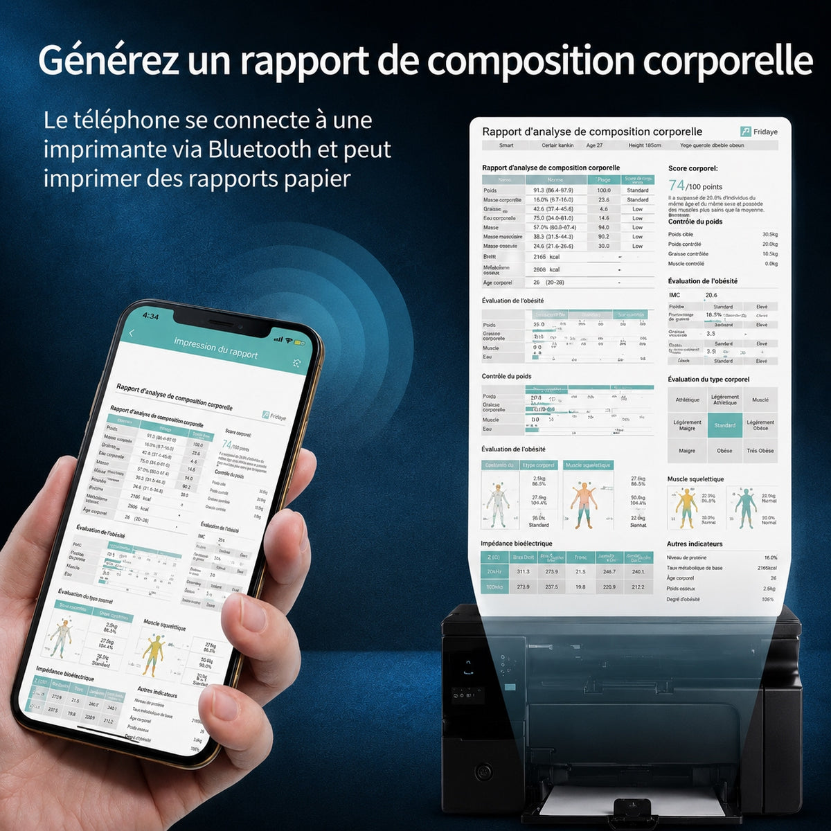 Balance vocale à 8 électrodes – Bioimpédance, 28 données corporelles