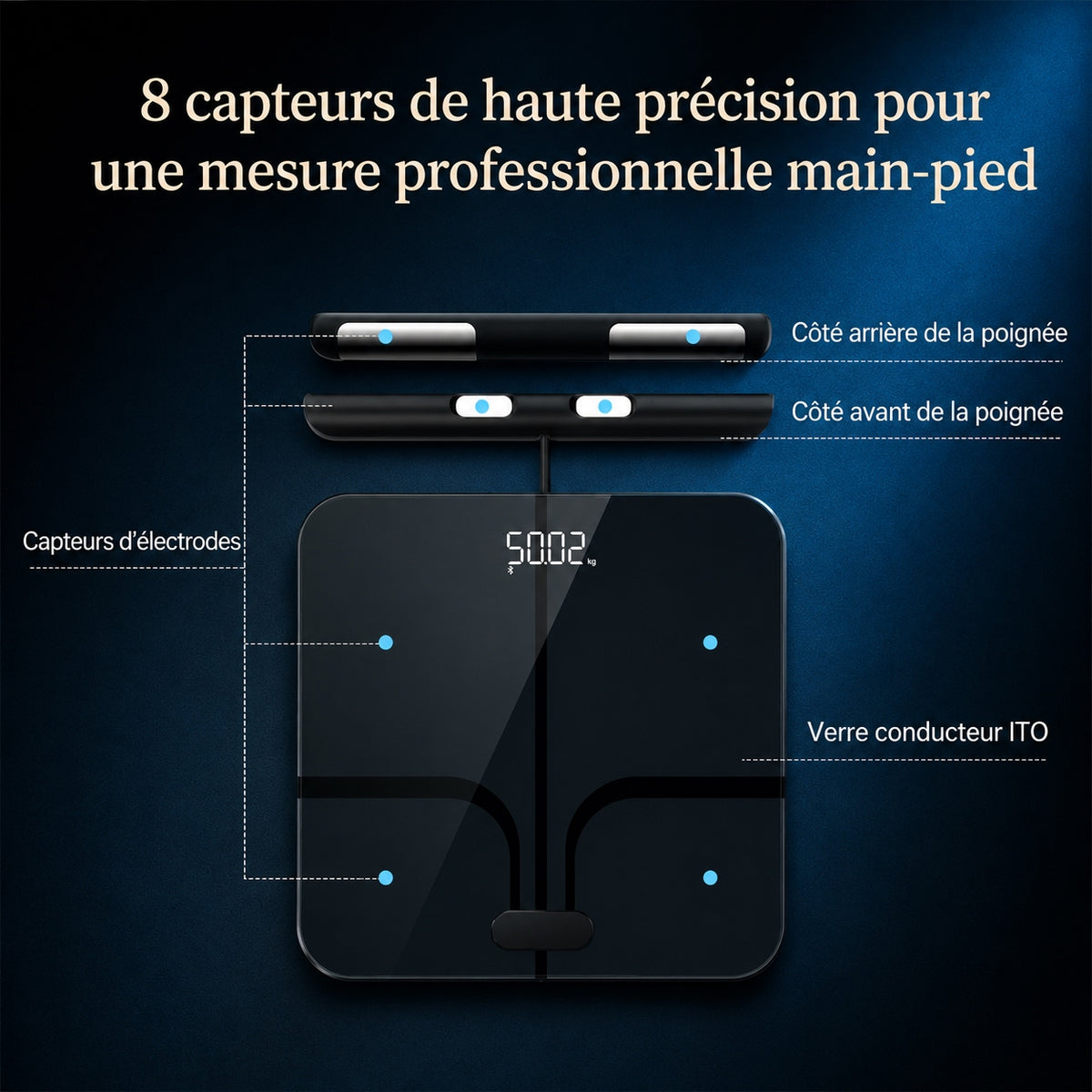 Balance vocale à 8 électrodes – Bioimpédance, 28 données corporelles