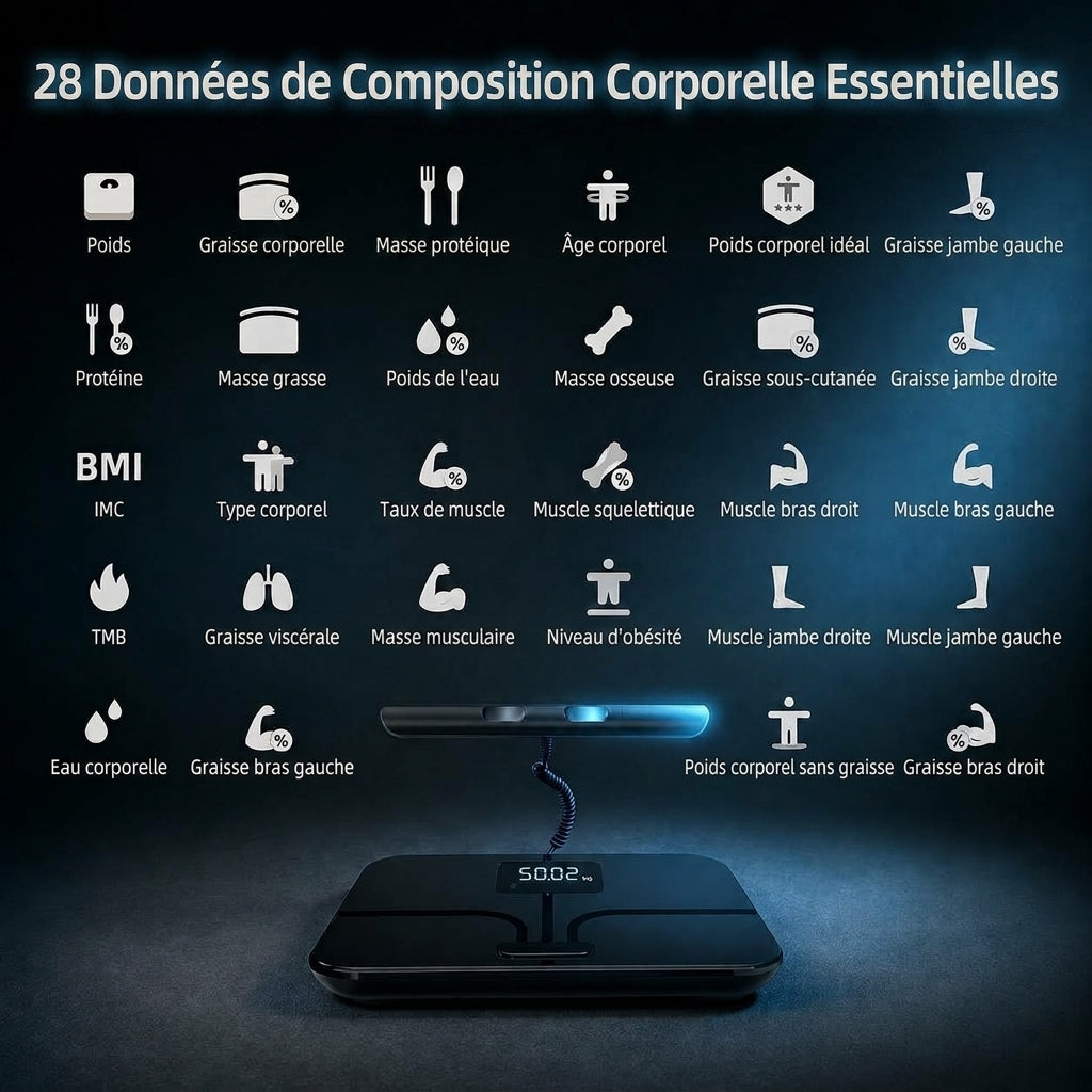 Balance vocale à 8 électrodes – Bioimpédance, 28 données corporelles