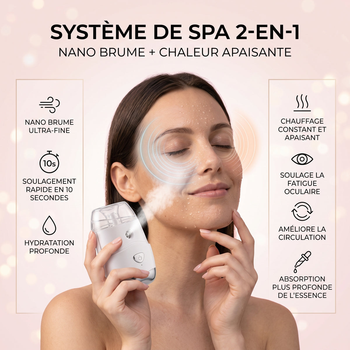 Masseur oculaire électrique Ondéa – Brume nano et compresse chauffante, yeux secs et fatigue, rechargeable USB